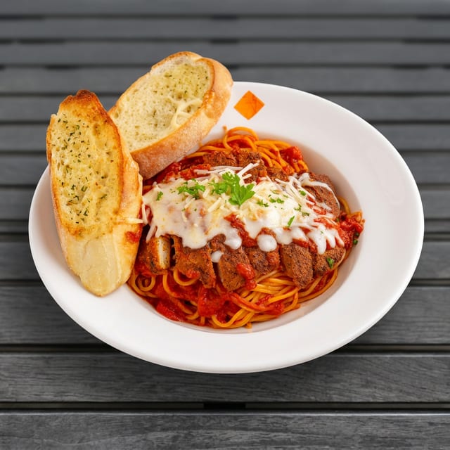 Chicken breast parmigiana.